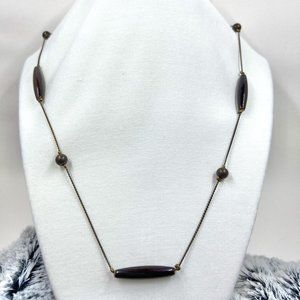 Brass Tone 32” Necklace with Wooden & Metal Beads